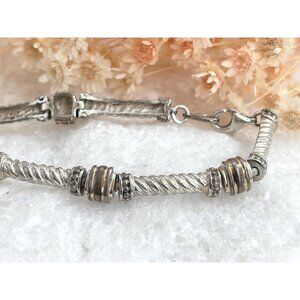 Swirly Art Deco Chunky Geometric 925 Sterling Silver Vintage Bracelet - 7.5"